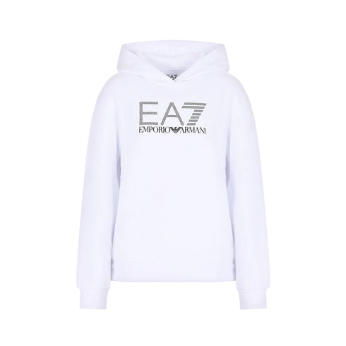 Felpa Donna con strass sul petto Bianco EA7 Emporio Armani- Francavilla Moda